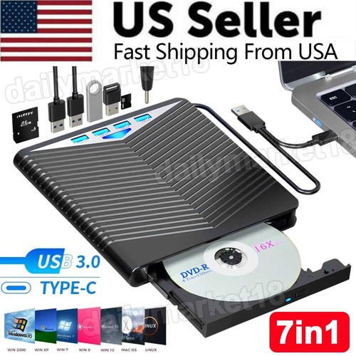 External CD DVD Drive for PC Laptop Windows 11 10 USB 3.0 Burner Reader Writer - 第 1/8 張圖片