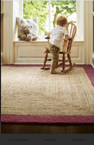 Jute Rug Pink Border Hand Braided Area Jute Square Rugs for Living Room - Picture 3 of 6