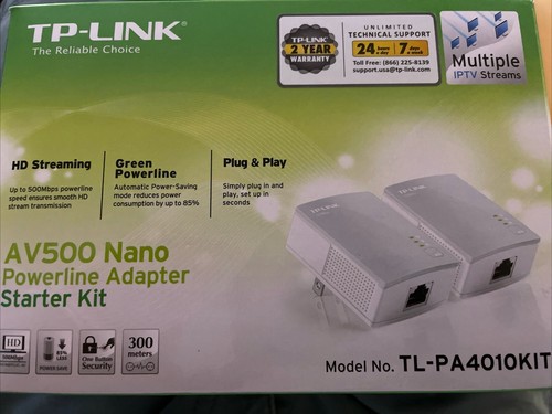 TP-LINK TL-PA4010KIT AV500 Nano Powerline Adapter Starter Kit, up to 500Mbps NIB