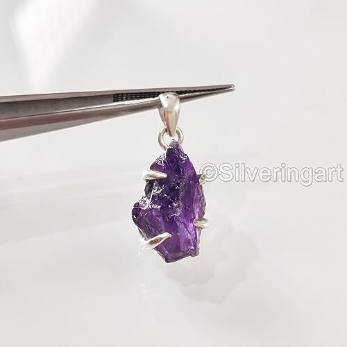 AAA NATÜRLICHER ROHER AMETHYST EDELSTEIN 925 STERLINGSILBER HANDGEFERTIGTER DAMENANHÄNGER - Bild 4 von 5