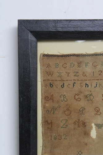 Antique 1832 19th Century Folk Art Sampler w/ Primitive Frame & Glass - Picture 21 of 24