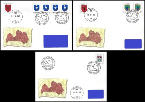 Latvia 2007 (03) Coat of Arms - Staicele, Sabile, Vecumnieki (addressed FDC) - Picture 1 of 4