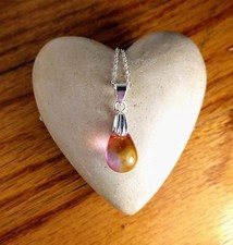 Glass Lampwork Mermaid Teardrop Necklace Pink-Orange