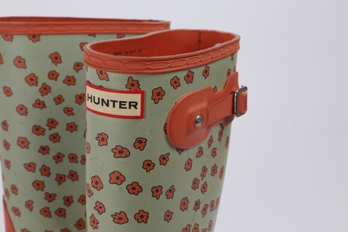 HUNTER Orange Rubber Floral Rain Boots Size EU 37 US 5 - Picture 11 of 12