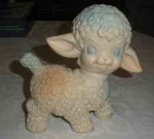 Vintage 1955 Sun Rubber Co Lamb Rubber Squeaky Toy 6 White Blue Pink WORKS