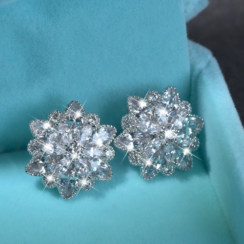 18k white gold gf flower blossom lotus green crystal round stud luxury earrings - Picture 8 of 12