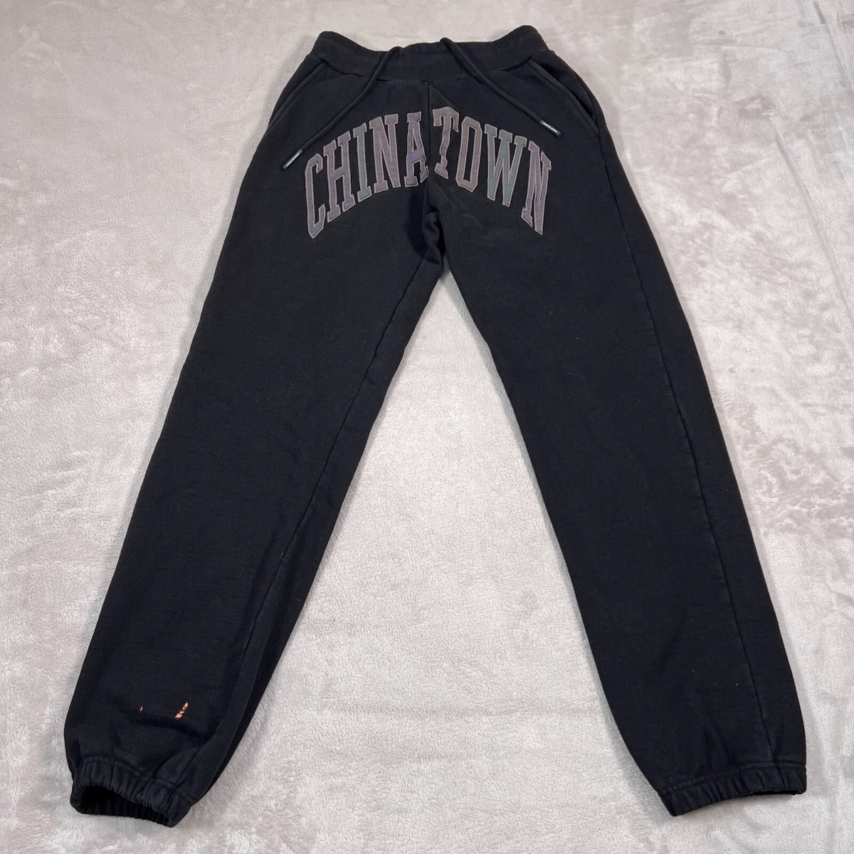 Chinatown Market Sweatpants Mens Small Black Fleece Jogger Stretch Faded Heavy