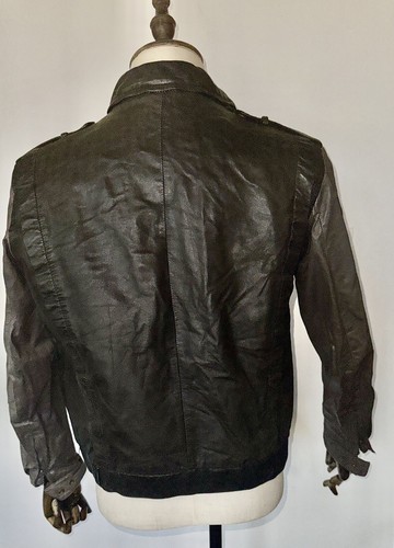 Vtg Sz 38 80s Men's Leather Black Grey Two Toned Cafe Racer Jacket Broken Zipper - Picture 5 of 7