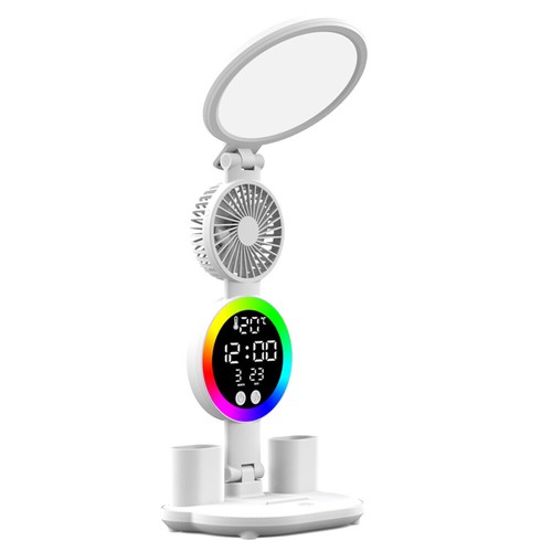 LED Clock Table Lamp USB Chargeable Dimmable Desk Lamp Plug-in LED Fan Light Fol - Picture 2 of 13