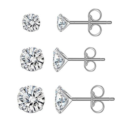 925 Sterling Silver Stud Earrings Cubic Zirconia Girls Small Set Pack with Backs - Picture 100 of 101