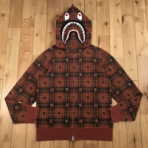 BAPE × Undefeated check shark full zip hoodie Dark red A Bathing Ape Size M - Picture 2 of 10