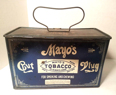 vintage tobacco tins ebay VINTAGE TOBACCO TIN MAYO'S CUT PLUG ANTIQUE COLLECTIBLE ADVERTISING TIN