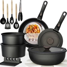 21 Pcs Pots and Pans Set Non Stick, Ceramic Cookware Set Detachable Handle, RV K