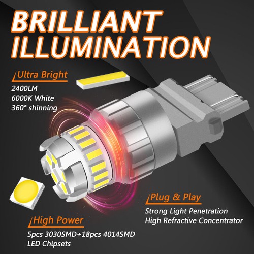 4 Pack Super Bright LED 3157 4157 Reverse Backup Light White Bulb 6000K Bulbs - Picture 3 of 12