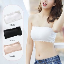 Women Lace Bra Back Closure Bandeau Crop Top Padded Bralette Strapless Tube Top