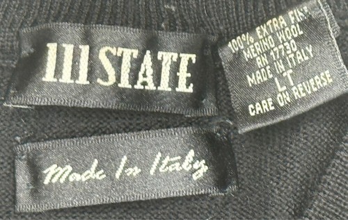 111 State Made In Italy Herren Schwarz 100% Wolle Pullover Größe LT - Bild 4 von 6