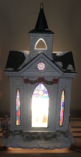 MR CHRISTMAS Ceramic Lighted CHURCH Village Rotating Silhouettes Christmas - Picture 10 of 22