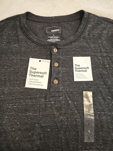NWT $30 Sonoma Supersoft Thermal Henley Pullover Long Sleeve Large Gray - Picture 3 of 10