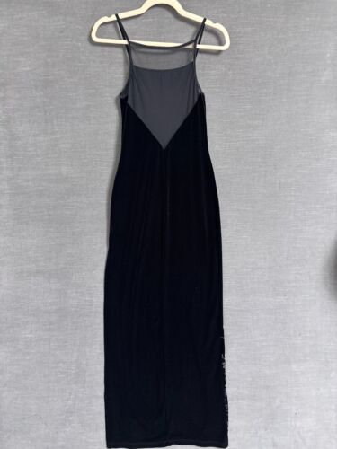Vintage Status Dress S Black Velvet Sheer Glitter Formal Evening Prom 90s y2k - Picture 7 of 13
