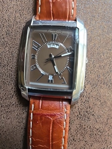 Kenneth Cole KC1327 Men’s Brown Croco Leather Strap Day Date Display Watch  - Picture 1 of 4