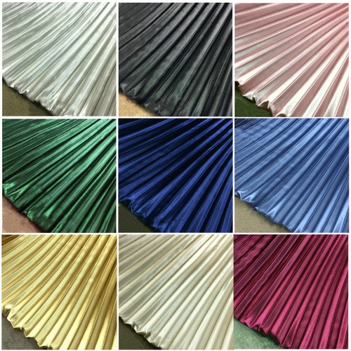 Metallic Faux Silk Satin Pleated Fabric Stretch Cloth Dress Skirt Material Craft - Picture 1 of 31