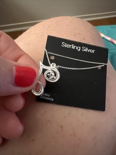 Sterling Silber Halskette J Initialen Anhänger Zirkonia Weihnachtsgeschenk - Bild 4 von 4