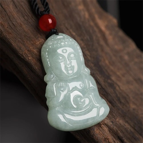 Natural Ice Green Jadeite Carved Charm Baby Buddha Lucky Pendant Amulet Necklace - Picture 2 of 11