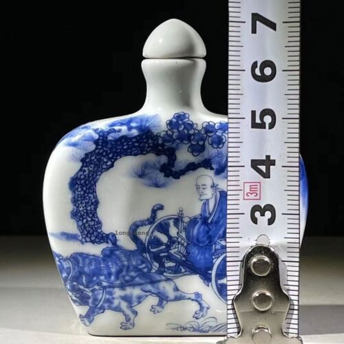 Antigua botella de tabaco china estilo Qianlong azul y blanco figura carro - Imagen 3 de 6