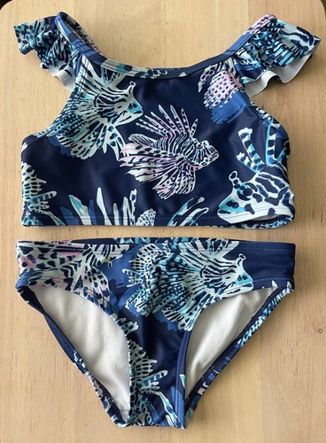 Carter's Girls 2-Piece Swimsuit, Navy Blue fish print size 7