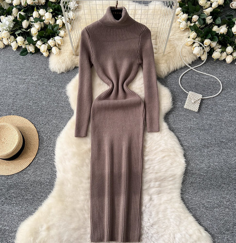 Damen Kleider Sexy Rollkragen Strickkleid Langarm Damen Pulloverkleid - Bild 7 von 30