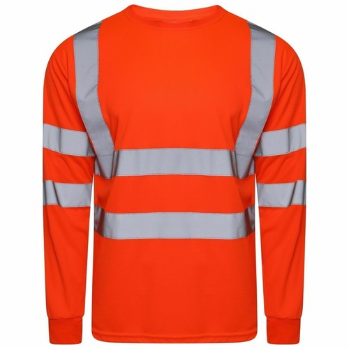 Hi Vis Viz Crew Neck T-Shirt Workwear Long Sleeves Reflective Safety All Sizes - Picture 2 of 6