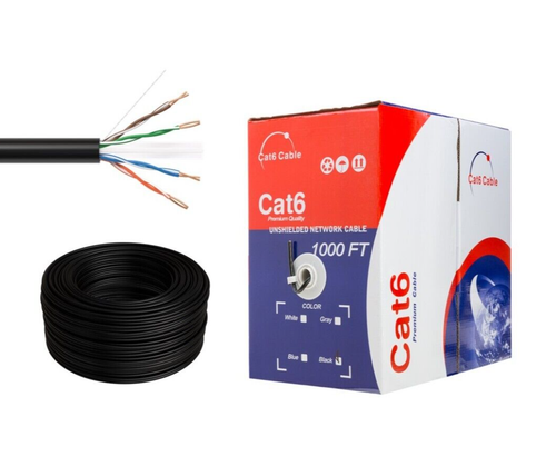 1000ft CAT6 Plenum Rated Ethernet Cable CMP 23AWG 550Mhz UTP LAN Bulk Wire Black