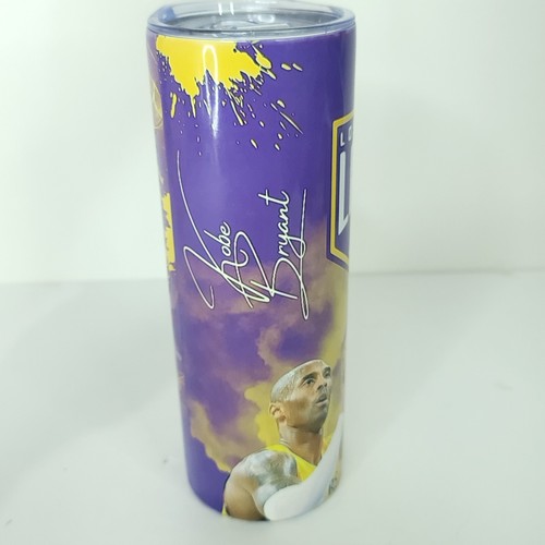 Kobe Lakers 20oz Tumbler Stainless Steel Cup Water Bottle Plastic Lid #8 NBA - Picture 5 of 7