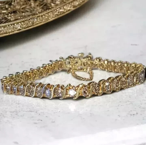6Ct Round Cut Lab Created Diamond Women's Tennis Bracelet 14K Yellow Gold Plated - Picture 5 of 12