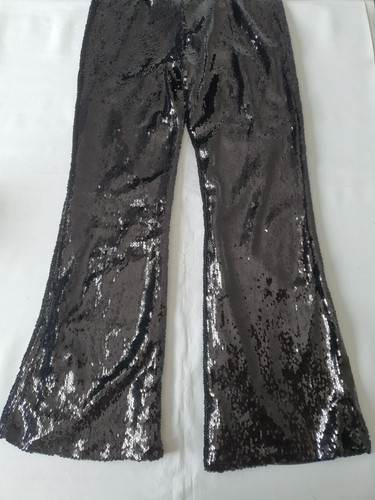 Women's UK8 River Island Wide Leg Sequin Trousers Black Petite - Picture 8 of 8