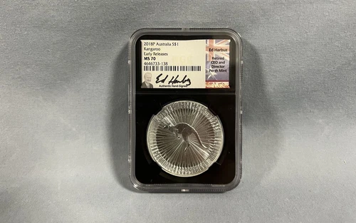 2018-P Australia $1 Silver Kangaroo NGC MS-70 Early Release Ed Harbuz Signed CE