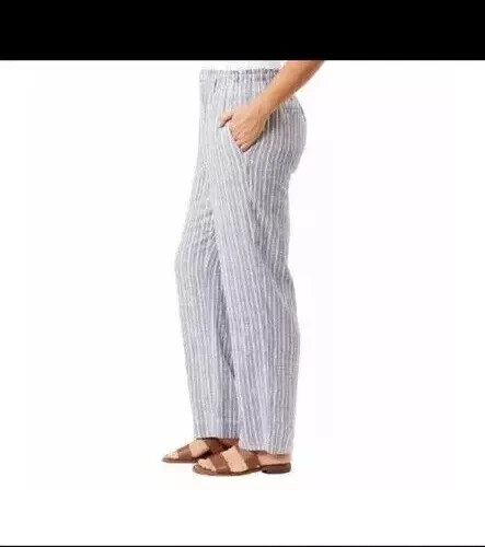Briggs Women's Linen Blend Pull-On Pants, Blue Stripe, Size XXL - Picture 2 of 3