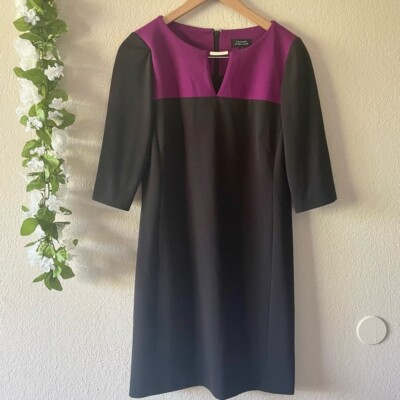 NWOT $138 Size TAHARI ASL Purple Black Colorblock Gold Link