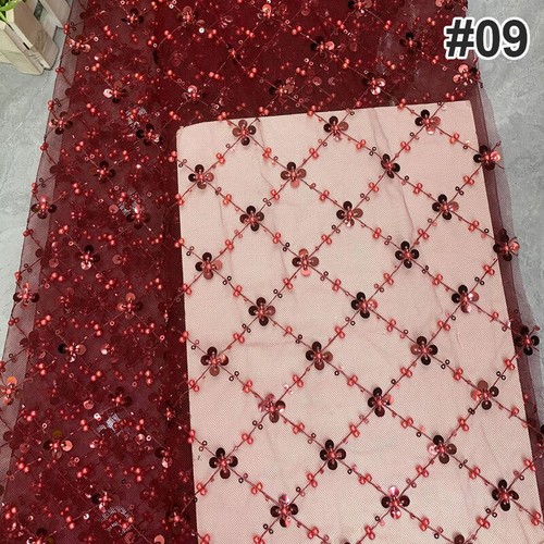 1 yarda*130 cm Elegante Bordado Africano Cuentas Lentejuelas Encaje Tela Boda Fiesta - Imagen 29 de 34