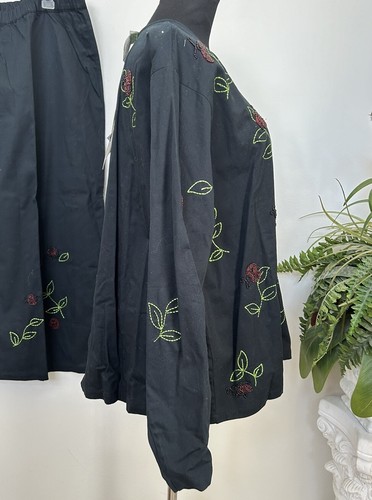 NWT Quaker Factory Embroidered Boho Ladybird Black Shirt Jacket Skirt Set Sz 2X - Picture 4 of 8