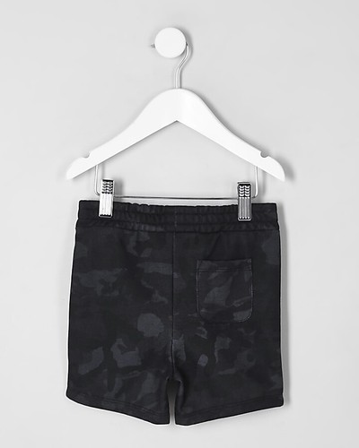 River Island Boys Black Camo Drawstring Waist Jersey Shorts - Picture 2 of 3