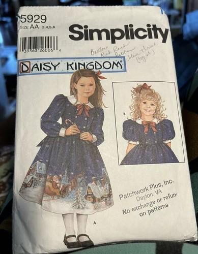Simplicity 5929 Sz 3,4,5,6 Girl’s Dress Pattern & 18 Doll Pattern Daisy Kingdom - Picture 2 of 9