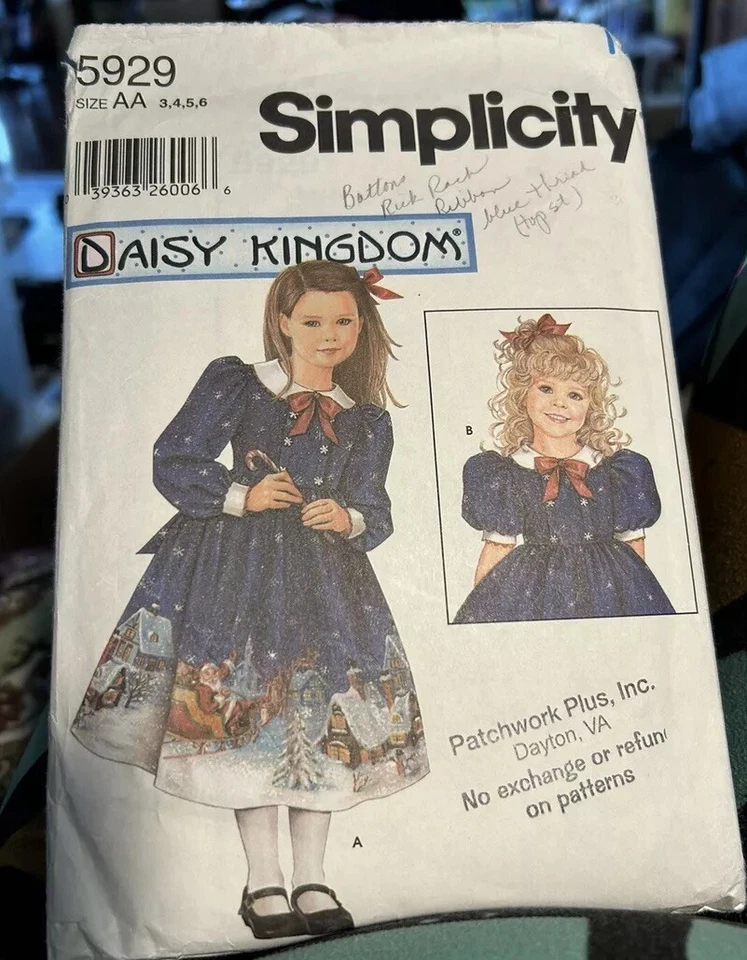 Simplicity 5929 Sz 3,4,5,6 Girl’s Dress Pattern & 18 Doll Pattern Daisy Kingdom - Image 2 of 4