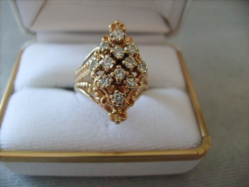 Estate  Diamond 14K Solid Yellow Gold Cocktail Ring .84 tcw - Picture 2 of 10