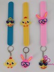 3x Easter Egg Hunt Basket Bunny chicken Keyrings Or Slap on Bracelet Favors Gift