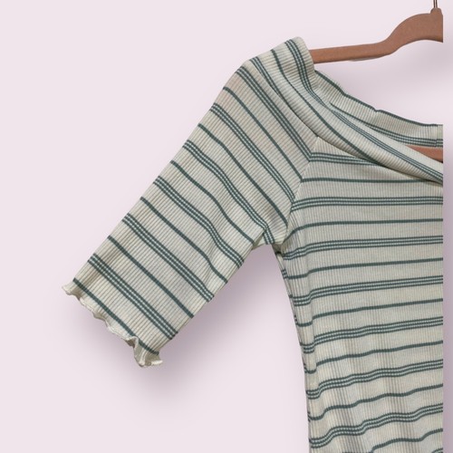Charlotte Russe Women’s Crop Top Size Small Ribbed Knit Green Stripe Tie Hem - Picture 9 of 13