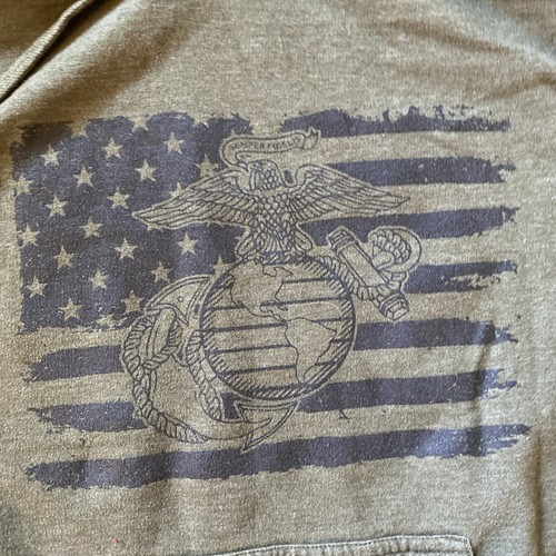 USMC Marine Corp Olive Green Graphic Sweatshirt Hoodie Mens Size Small - Picture 2 of 6