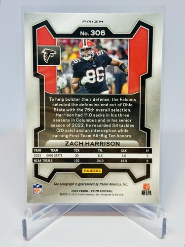 Zach Harrison 2023 Panini Prizm Sliver Disco Prizm Rookie Auto #306 RC - Picture 2 of 2