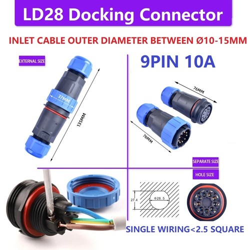 2-9 Pin IP68 Waterproof Connector Inline Cable Aviation Plug Socket 10-15mm Wire - Picture 17 of 17
