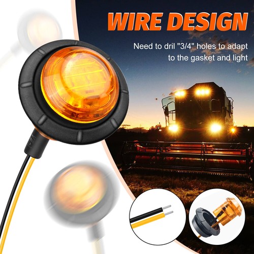 12V Marker Lights LED Truck Trailer 3/4" Round Side Bullet Light Amber Red Lamps - Imagen 5 de 34
